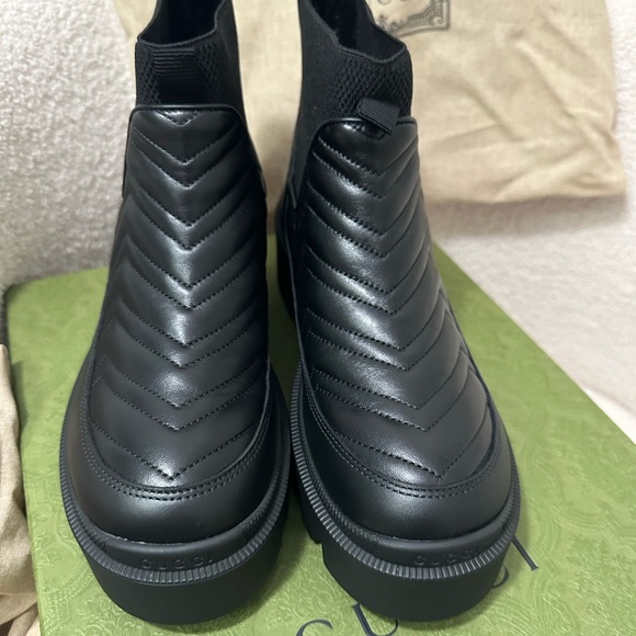 Gucci Black Quilted Leather Chelsea Lug Ankle Boots main image 0